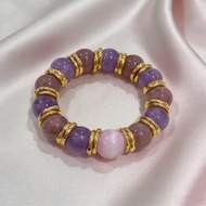 朋克甜心 | 14mm銀曜石龍鱗藍晶石紫鋰雲母18K金保色天然水晶手串