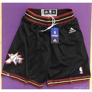 2026 New NBA Philadelphia 76ers Retro Embroidered Basketball Shorts for Men Allen Iverson in Black