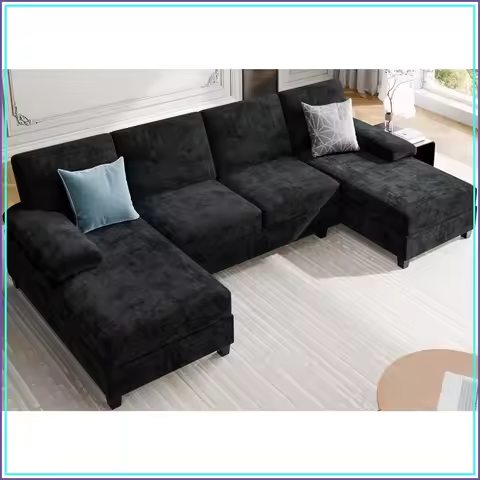 Couch 106 in U Shaped Sectional Couch for Living Room, Soft 4 Seat Sofa with Double Chaise, Black