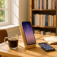 情人節禮物|仿木紋直立式無線充電座|無線充電|護頸視角|手機周邊
