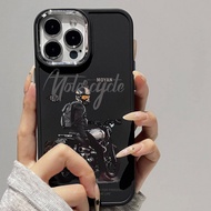 Case for iPhone 8 7 8plus 6plus 14 15 X XR XS MAX 12Promax 12 13Promax 15Promax 11 14Promax 13 Biker Boy Pattern Metal Photo Frame Shockproof Protective Soft Case