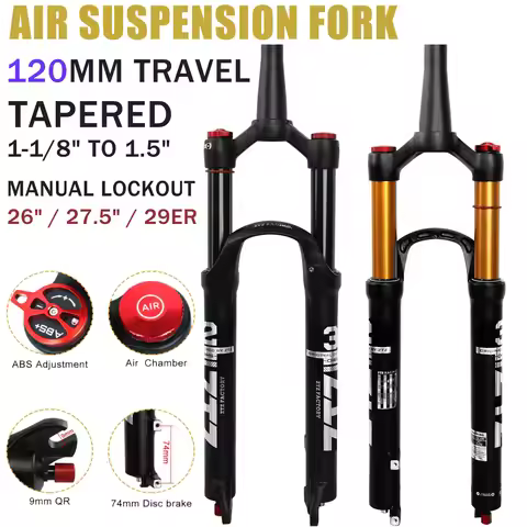 MTB Air Suspension Fork 26/27.5/29 Inch Tapered 1-1/8 to 1.5 Inch Front Fork 120mm Travel 9mm*100mm 