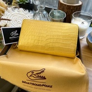 極少有黃金色鱷魚皮革長銀包