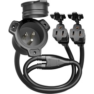 DEWENWILS 15 Amp RV Shore Power Inlet Socket, Dual 125V AC Port Plug Integrated 18 Inch 2-Way Waterp