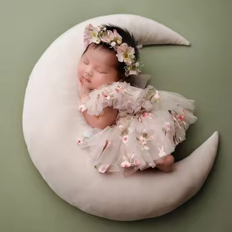 Baby Photography Props Newborn Photoshoot Outfit Floral Romper Infant Studio Prop Set Infant Photo C