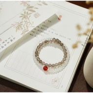 Natural Gray Agate Double-Layer Design Style with White Red Agate Bracelet Bracelet High-End Couple 