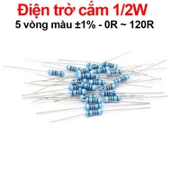 (50 pieces) Plug-in resistor 1/2W 5 color rings ±1% - value 0R to 120R