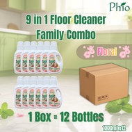 Phio 9-in-1 Floor Cleaner 1L x12 | Wax Protection | Shiny & Fresh | For Floor Washer/Robot Vacuum