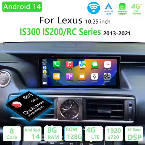 Android 14 For Lexus IS RC 200 250 300 350 200t 300h 2013-2021 Car Navigation GPS Multimedia Carplay