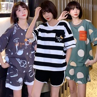 2022 Summer Casual Striped Short Sleeve Shorts Cotton Pajama Sets for Women Korean Loose Sleepwear H