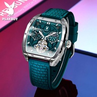 PLAYBOY นาฬิกา สำหรับผู้ชายของแท้นาฬิกากันน้ำอัตโนมัติเต็มรูปแบบนาฬิกากลไกสี่เหลี่ยมแบบใหม่2024