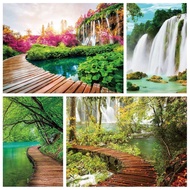 Mori Set Natural Waterfall Stream Background Cloth Wooden Bridge Landscape Live Photography Decorati