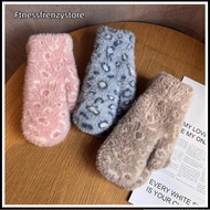 [FF] Fashion Leopard Print Plush Knitted Gloves Winter Warm Gloves Wool Cycling Glove [TH]