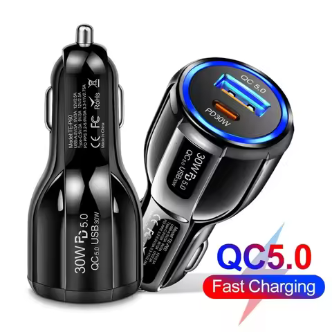 48W60W Car Charger 2 Ports Car Charger Fast Charging QC3.0 QC5.0 PD20W PD30WCar Cigarette Lighter Fl