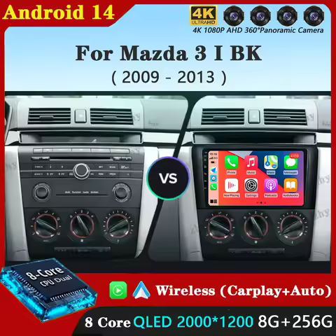 Android 14 For Mazda 3 I BK 2003-2009 2K QLED Android Car Radio Multimedia Video Player GPS AI Voice