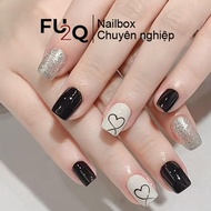Nailbox Fu2Q - Black and White Square Design Fake Nails