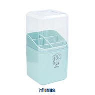 HIJAU Informa Appetite Bear Plastic Cutlery Holder with Square Cover - Sage Green Spoon Rack Organiz
