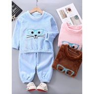 Children Cartoon Flannel Homewear Pajamas 90-140 Size New Style Boys Girls Fleece Lining Thickened W