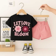 KATUN Girls' Outfits Ages 1-5 Years Children's Clothing Cotton T-shirts with Lett Love Bloom Pattern