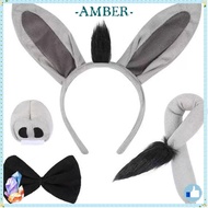 AMBER 4PCS Donkey Costume Set, Bow Tie Tail Nose Donkey Headband,  Funny Animal Donkey Ears Headband
