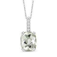 Gem Stone King 925 Sterling Silver Green Prasiolite and White Topaz Pendant Necklace For Women | 2.6