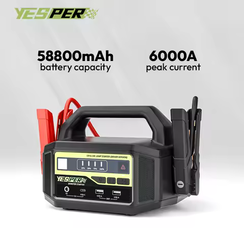 YESPER Car Jump Starter 6000A Peak, Portable 12V/24V Heavy Duty Truck Jumper Box, 58800mAh Battery P