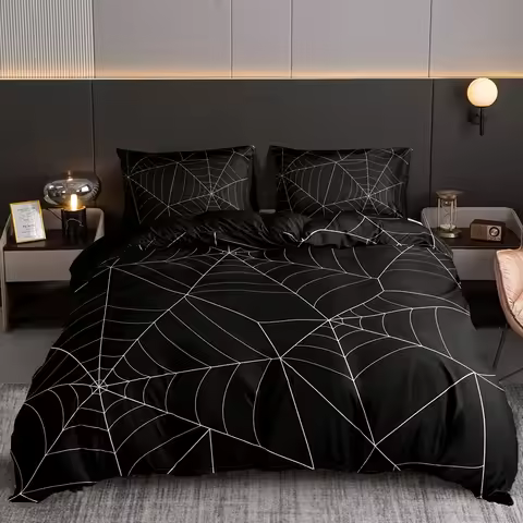 Duvet Cover Set 1*Duvet Cover + 2*Pillowcase Spider Web Digital Print Bedding Set, Soft Comfortable 