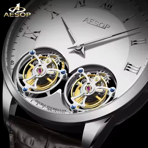 2025 Aesop Men's Double Tourbillon Watch Hand Winding Movement Sapphire Business Fashion Male Mechan