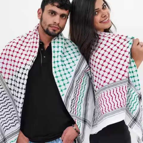Men Arafat Headscarf Arab Scarf Palestine Hijab Keffiyeh Head Scarf Arabic Black & White Shemagh Kuf