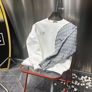 Personality denim stitching craft round collar all-match casual men's sweater