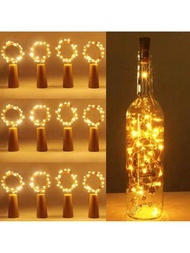 帶著軟木塞 LED 燈的酒瓶套裝，酒瓶燈帶點燈電池燈帶，適用於派對婚禮萬聖節酒吧裝飾燈飾