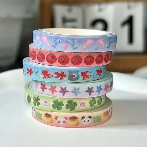 Washi Tape with Sand-Coated Shimmer Film Cute Tomato Deco Washi Tape Kawaii Four-leaf Clover Masking