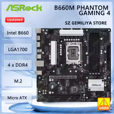 ASROCK B660M PHANTOM GAMING 4 Motherboard Intel B660 LGA1700 DDR4 128GB M.2 Micro ATX support i7-147