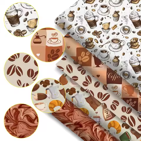 Pre-cut 5pcs/set (50x45cm 19.69*17.71in)Coffee Beans Print Precut Quilting Fabric Fat Quarter Fabric