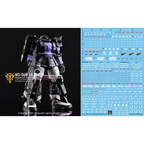 YAN Decal HD Fluorescent Water Stickers Fit HG 1/144 MS-06R-1A ZAKU II High Mobility Type Black Tri-