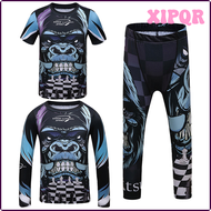 XIPQR Kaus MMA + กางเกงสำหรับเด็ก,ชุดคิกบ็อกซิ่ง Rashguard Jitsu เสื้อสำหรับเด็กมวยไทยกางเกงขาสั้นสำ