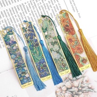 4 Pieces Metal Bookmark with Tassel,Cute Bookmarks Oil Painting Theme Aesthetic Bookmark Golden Van 