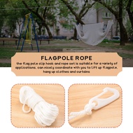 50 Feet x 1/4inch Flag Pole Halyard Rope with 4 Pieces Flag Pole Hook Clips,Outdoor Flagpole Accessories Compatible