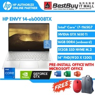 HP ENVY  14-eb0008TX Laptop (I7-1165g7/16gb/512gb ssd/gtx1650ti 4gb/opi/natural silver-fingerprint reader/2yr+adp)