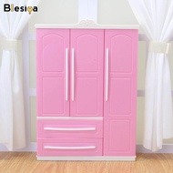 Blesiya Tủ Quần Áo Nội Thất Mini Màu Hồng Tủ Quần Áo Thu Nhỏ Nhà Búp Bê Nội Thất Búp Bê