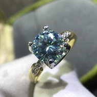 2 Carat Brilliant Cut Blue&Green Moissanite Ring Silver 925 Original 18K Gold Plated Gemstone Engage