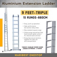 9 Feet 27 Steps Triple Extension Telescopic Ladder Heavy Duty Foldable Aluminium Ladder 3 Section 2.