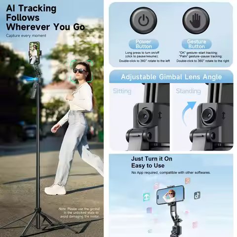 Auto Face Tracking Selfie Stick Tripod 360° Rotation for iPhone Camera 64" Extendable Auto Tracking 