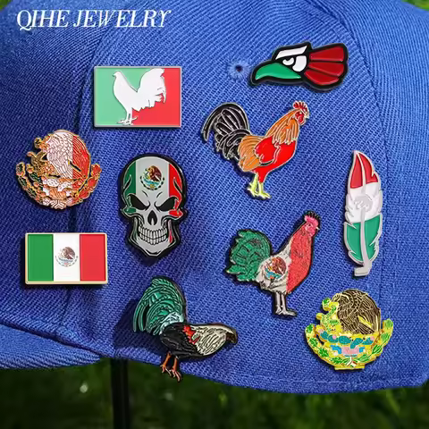 Cartoon Mexican Metal Hat Pins Custom Mexico Flag Skull Brooch Golf Marker Hat Clip Golf Hat Badge N
