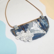 Recycled denim hummingbird necklace Jeans necklace OOAK jewelry