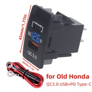 QC3.0 USB + PD3.0 Type-C Car Charger Socket Fast Charging 26mm*45mm for Old Honda Fit Accord Civic C