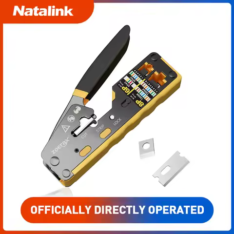 Natalink RJ45 Crimping Tool Pass Through Connectors with Cutting/Stripping/Crimping Cat5e/Cat6/Cat6a