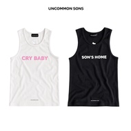 Uncommon sons tank top in thick ribbed fabric, Cry baby and Son's home