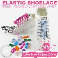 (AK) Elastic Shoelace with CIRCLE ZIPPER LOCK Elastic Shoelaces with Round Zipper Lock Strap Width 3