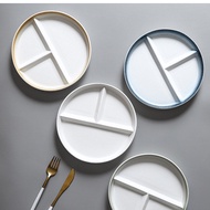 Ceramic Round Three Grid Plate Japanese-Style Dumpling Plate 211 Portion Control Plate Household Chi